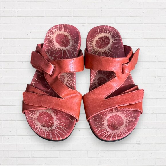 VIONIC Lauren Coral Red Comfort Adjustable Straps Sandals Shoes Womens 7 WIDE - Picture 1 of 4